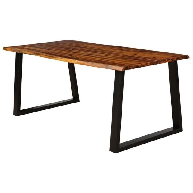 Acacia Wood Dining Table, Rustic Rectangular Table with Metal Legs for Indoor & Outdoor Use, Patio, Backyard, Kitchen