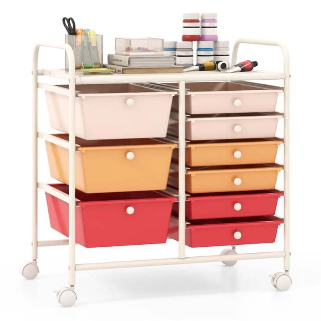 9-Drawer Rolling Storage Cart, Mobile Art & Craft Supply Organizer on Wheels, Metal Frame, Drawer Utility Cart for Classroom Office Home Salon