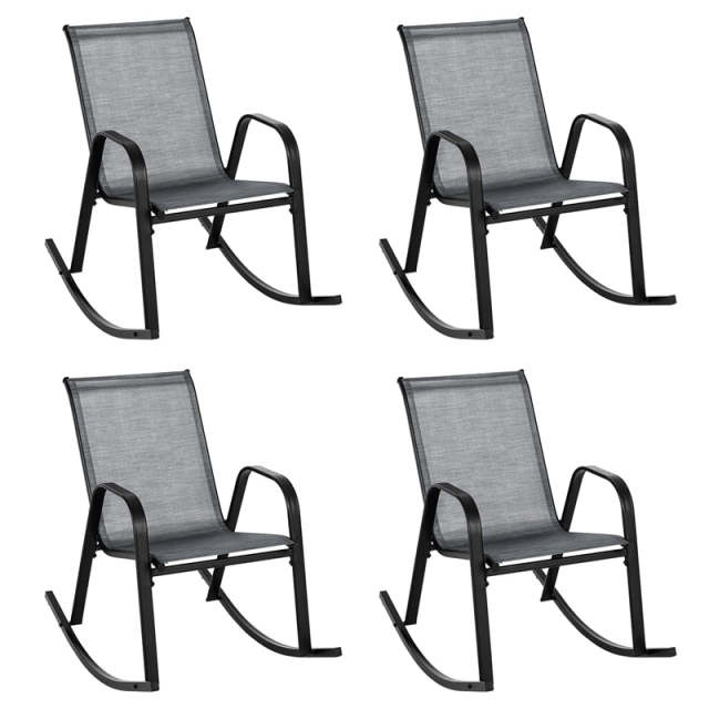 Set of 4 Outdoor Rocking Chairs, Ergonomic Heavy-Duty Metal Frame Patio Rockers with Breathable Fabric Seat & Back for Backyard, Garden, Porch