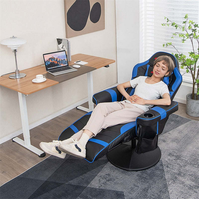 Gaming Recliner Adjustable Height Massage Gaming Chair with Retractable Footrest & Cup Holder, Ergonomic Swivel Video Game Chair Recliner Sofa