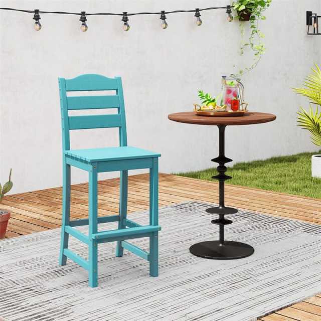 Outdoor HDPE Bar Stool, 30" Tall All Weather Patio Bar Chair with Backrest & Footrest for Garden, Backyard, Easy Maintenance