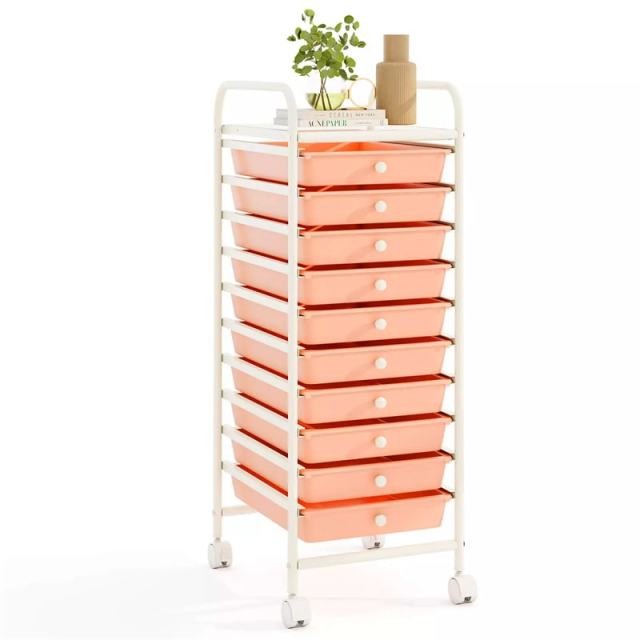 10-Drawer Rolling Storage Cart, Utility Cart with Drawers & Lockable Wheels, Mobile Art Craft Drawer Cart for Home Office, School