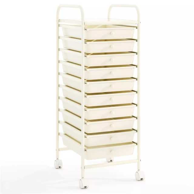 10-Drawer Rolling Storage Cart, Utility Cart with Drawers & Lockable Wheels, Mobile Art Craft Drawer Cart for Home Office, School