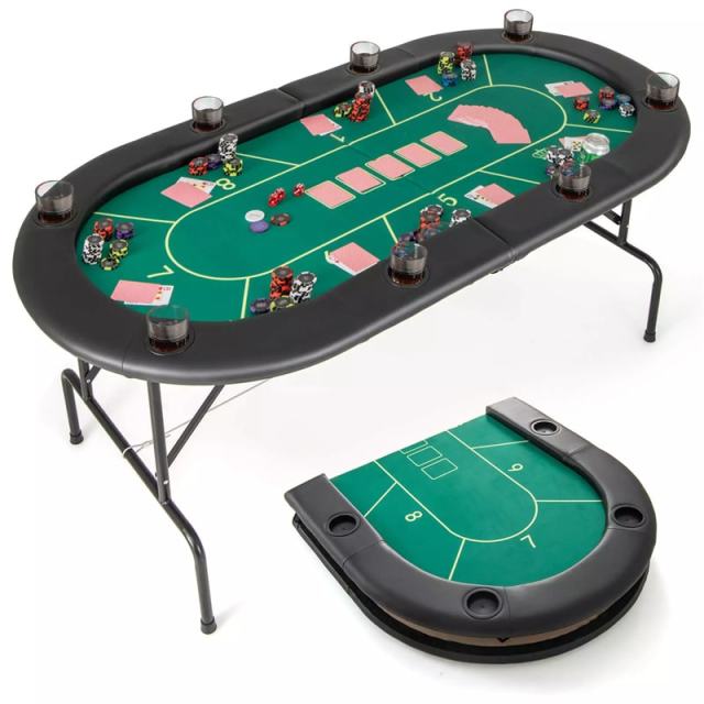 8-Player Poker Table, 72" Foldable Card Game Table with 8 Cup Holders, Casino-Grade Felt Surface, Portable Texas Holdem Table for Blackjack