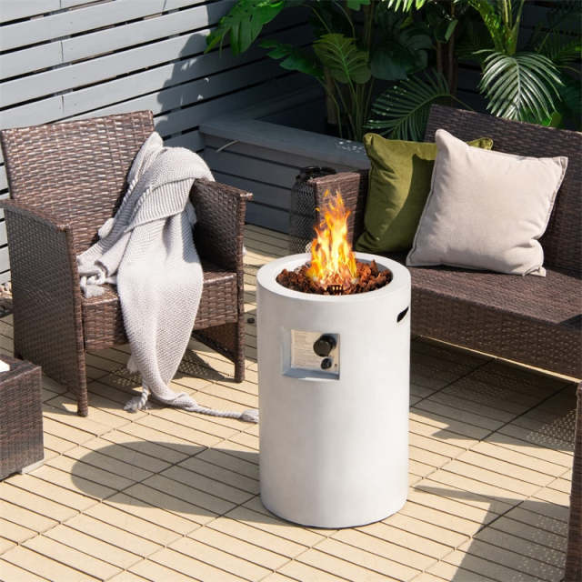 16" Round Outdoor Propane Fire Pit 30,000 BTU Auto-Ignition Patio Gas Fire Pit with Waterproof Cover, Touch-up Pen & Lava Rocks
