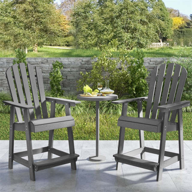 Outdoor HDPE Bar Stools Set of 2, 47" Tall Adirondack Chairs with Armrest & Footrest, All-Weather Counter Height Barstools for Poolside, Garden