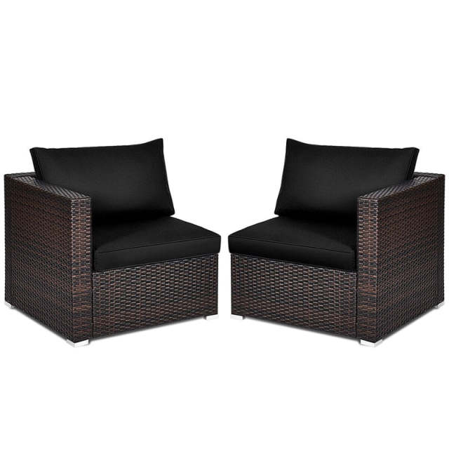 2 PCS Patio Rattan Corner Sofas Wicker Outdoor Loveseat with Cushions for Balcony Poolside Deck