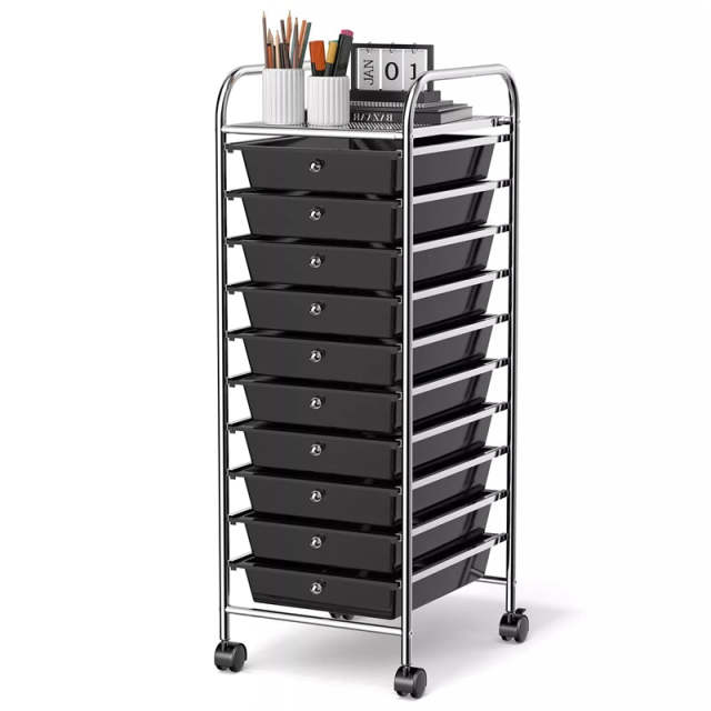 10-Drawer Rolling Storage Cart, Utility Cart with Drawers & Lockable Wheels, Mobile Art Craft Drawer Cart for Home Office, School
