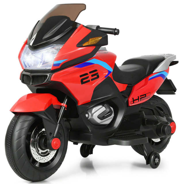 12V Kids Ride-On Motorcycle with Training Wheels, LED Lights & Foot Pedal, Battery-Powered Electric Ride On Motorbike for Boys/Girls Ages 3+