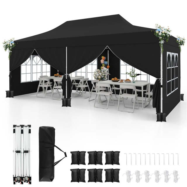 10x20FT Pop Up Canopy with 6 Removable Sidewalls/Windows, 8-Pack Sandbags & Carrying Bag, UPF50+ Sun Protection Tent for Outdoor Wedding Party