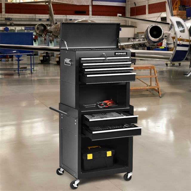 6-Drawer Rolling Tool Chest, 3-in-1 Tool Storage Cabinet with Auto-Lock System, Lockable Wheels & Detachable Top Box for Garage/Workshop