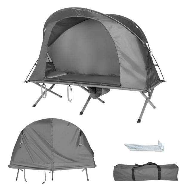 4-in-1 Folding Camping Cot Tent for 1 Person, Portable Elevated Off Ground Tent with Waterproof Cover, Air Mattress & Carrying Bag for Hiking
