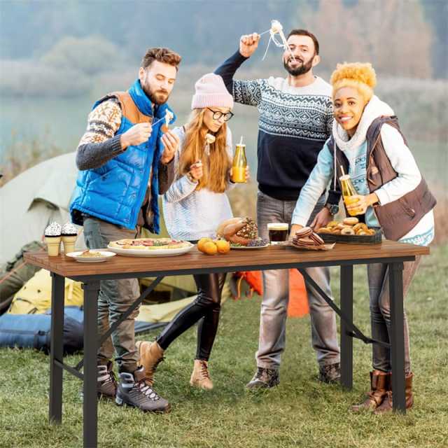 59" Outdoor Folding Picnic Table with Acacia Wood Top & Metal Frame, Portable Rectangular Dining Table for Garden, Yard, Patio & Indoor Activities