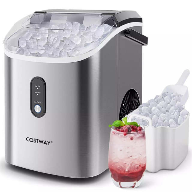 Countertop Nugget Ice Maker, 34lbs/24H Portable Ice Machine with Soft Chewable Pellet Ice, Self-Cleaning, Ready in 6 Mins, Ice Basket & Scoop