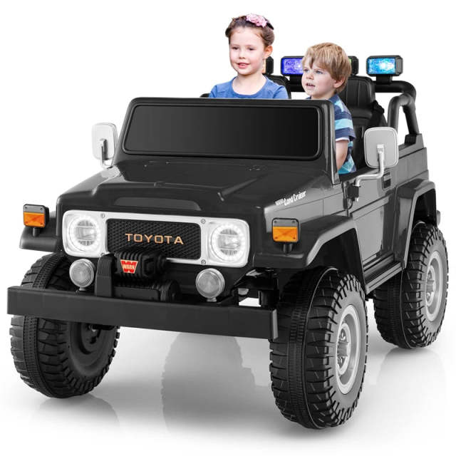 12V 2-Seater Ride-On Truck, Licensed Toyota FJ40 Kids Electric Car with Remote Control, Laser Lights, Storage Box, Music & Shock Absorption