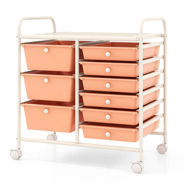 9-Drawer Rolling Storage Cart, Mobile Art & Craft Supply Organizer on Wheels, Metal Frame, Drawer Utility Cart for Classroom Office Home Salon