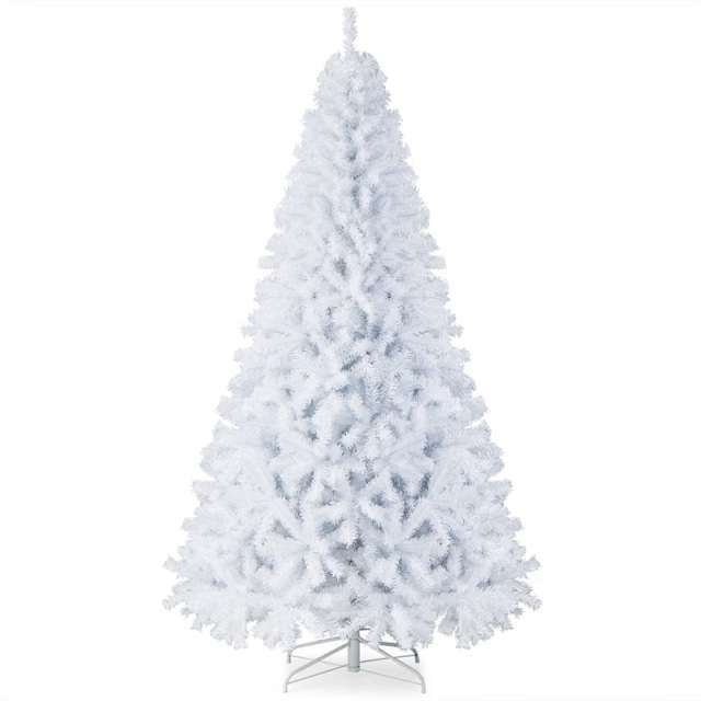 7.5FT Unlit White Artificial Christmas Tree with Metal Stand, 1346 PVC Branch Tips, Premium Hinged Spruce Xmas Full Tree for Indoor Holiday Decor