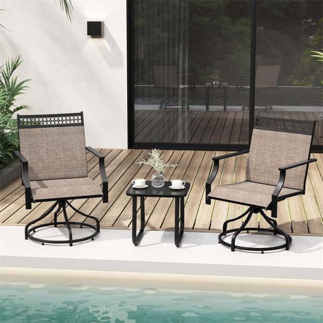 Patio Swivel Dining Chairs Set of 2 with Quick-Drying Fabric & Metal Frame, 360° Rotating Outdoor Chairs with Armrests for Backyard, Deck Garden