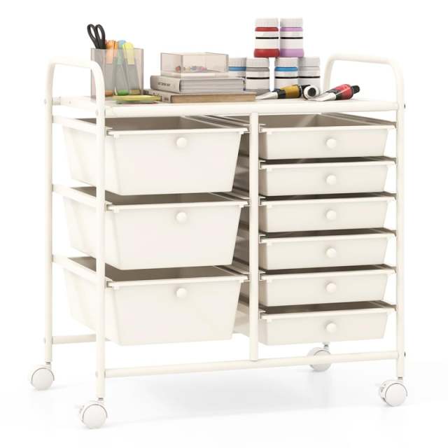 9-Drawer Rolling Storage Cart, Mobile Art & Craft Supply Organizer on Wheels, Metal Frame, Drawer Utility Cart for Classroom Office Home Salon