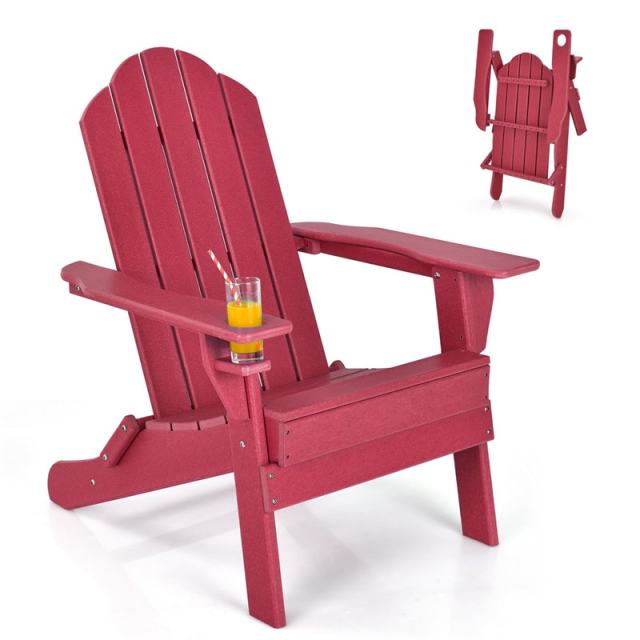 HDPE Folding Adirondack Chair, Outdoor Fire Pit Chair with Cup Holder, Weather Resistant Patio Lounge Chair for Backyard, Garden, Poolside