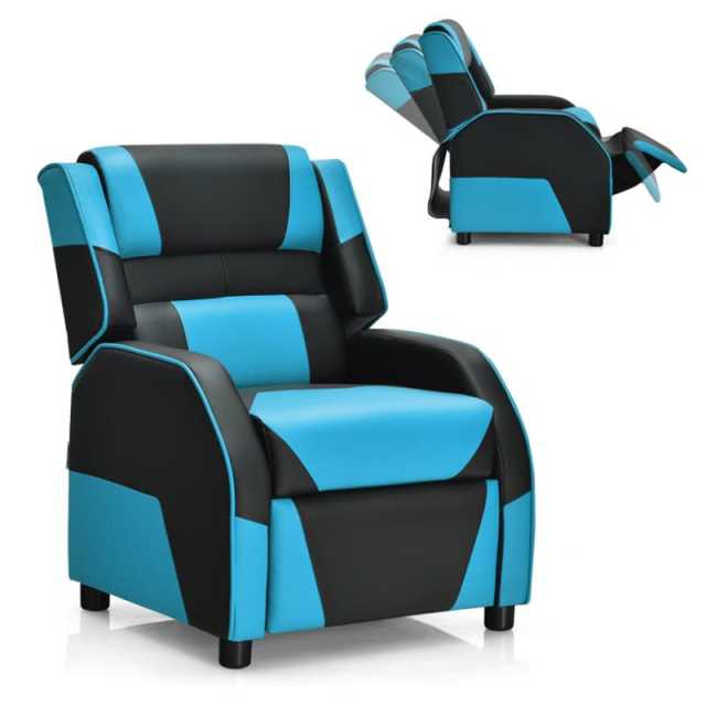 Kids Recliner Chair, Adjustable Gaming Recliner with Footrest, Headrest & Lumbar Support, Ergonomic PU Leather Lounge Sofa for Boys & Girls
