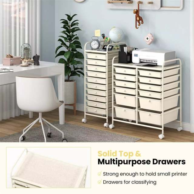 12-Drawer Rolling Storage Cart, Multipurpose Organizer Cart with Lockable Casters, Mobile Utility Cart for School Office Beauty Salon