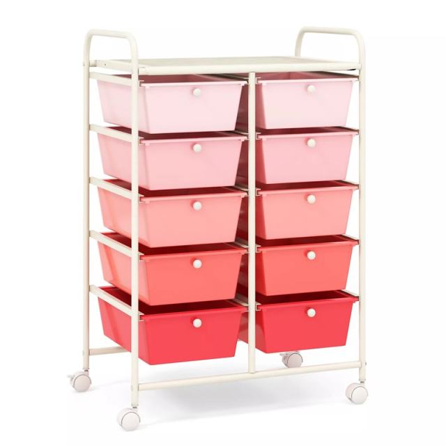 10 Drawer Rolling Cart, Storage Cart Organizer with Wheels, Mobile Utility Cart for Classroom, Office, Home, Craft, Art, Paper, Salon