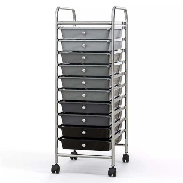 10-Drawer Rolling Storage Cart, Utility Cart with Drawers & Lockable Wheels, Mobile Art Craft Drawer Cart for Home Office, School