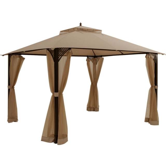 12' x 10' Heavy Duty Outdoor Gazebo Mosquito Netting Gazebo with Double Vented Roof & Netting Curtain