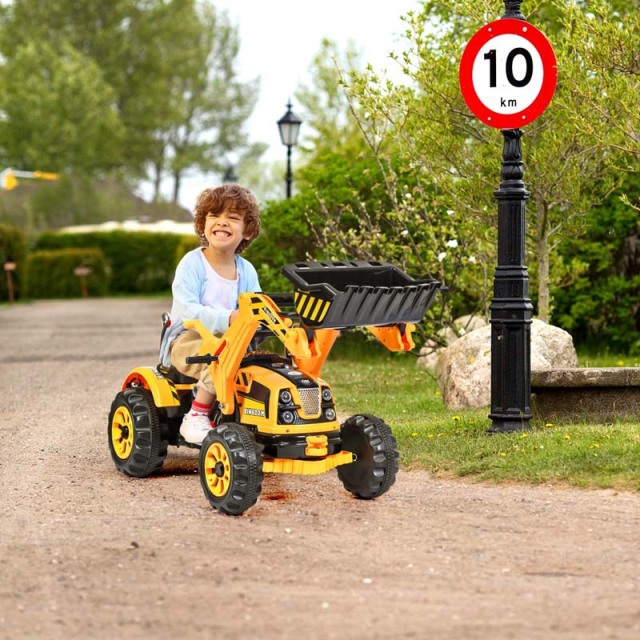 12V Kids Ride-On Excavator Truck, Battery-Powered Construction Vehicle with Front Loader Shovel, Ride-On Digger Toy for Boys Girls Ages 3-8
