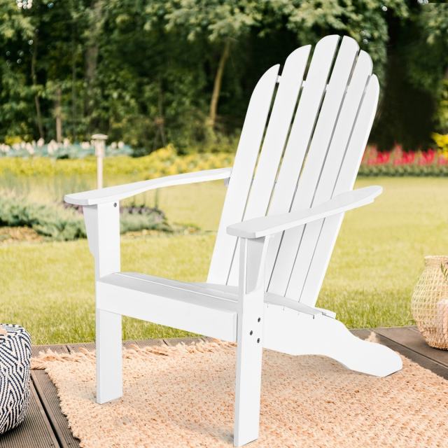 Outdoor Wooden Adirondack Chair, Acacia Wood Patio Lounge Armchair with Slatted Seat & 350lbs Capacity, Weather Resistant Deck Fire Pit Chair
