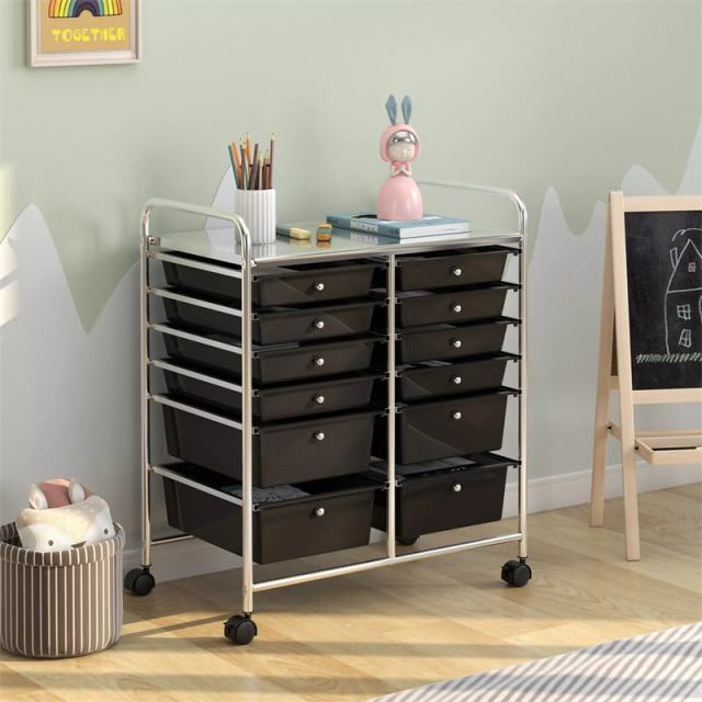 12-Drawer Rolling Storage Cart, Multipurpose Organizer Cart with Lockable Casters, Mobile Utility Cart for School Office Beauty Salon