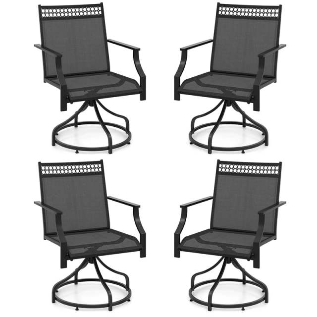 Patio Swivel Dining Chairs Set of 4 with Quick-Drying Fabric & Metal Frame, 360° Rotating Outdoor Chairs with Armrests for Deck, Garden, Yard