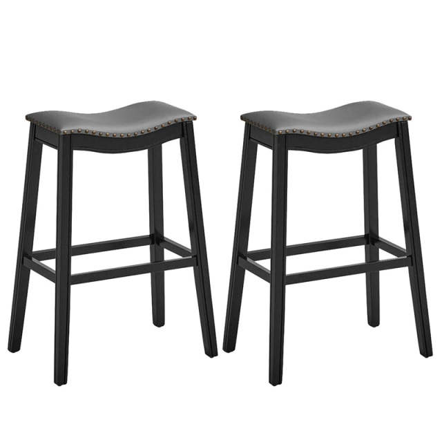 29-Inch Height Backless Saddle Stools Counter Height Bar Stools Set of 2 with Rubber Wood Legs & Cushioned Seat