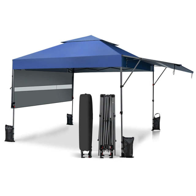 10'x17.6' Pop-up Canopy Tent with Adjustable Dual Awnings & Wheeled Bag, 2-Tier Outdoor Instant Canopy Tent, Easy Setup for Patio Market Picnic