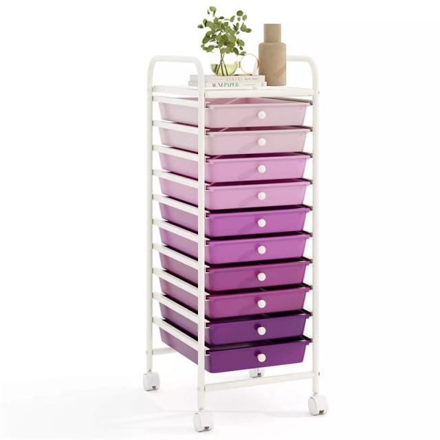 10-Drawer Rolling Storage Cart, Utility Cart with Drawers & Lockable Wheels, Mobile Art Craft Drawer Cart for Home Office, School