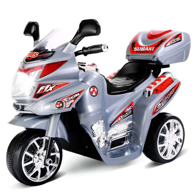 6V Kids Ride-On Motorcycle, Battery Powered 3-Wheel Motorcycle with LED Headlights, Music, Storage Trunk, Electric Motorcycle Toy for Boys/Girls he1