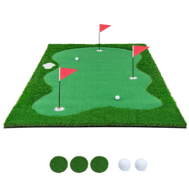 10 x 5FT Golf Putting Green, Large Professional Putting Mat with Artificial Grass Turf, 3 Holes & Flags, Golf Training Aid for Indoor Outdoor Practice