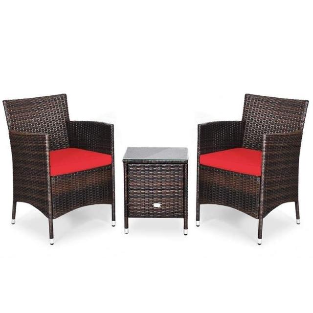 Bestoutdor 3 Piece Patio Rattan Furniture Set, Outdoor Wicker Bistro Set with Cushions & Glass Top Coffee Table for Garden, Porch, Lawn