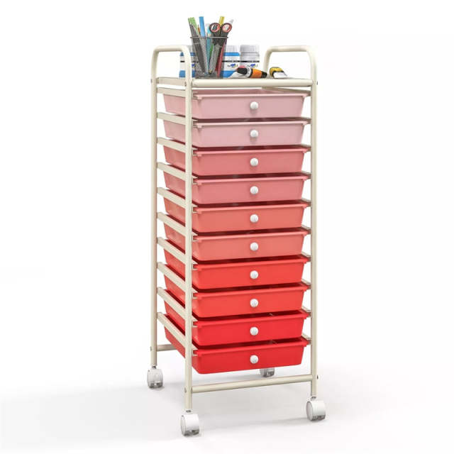 10-Drawer Rolling Storage Cart, Utility Cart with Drawers & Lockable Wheels, Mobile Art Craft Drawer Cart for Home Office, School