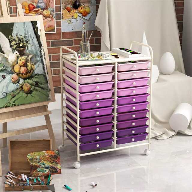 Storage Drawer Cart, 20-Drawer Rolling Cart Organizer with Lockable Wheels, Mobile Utility Cart for Office School Art Craft Supplies