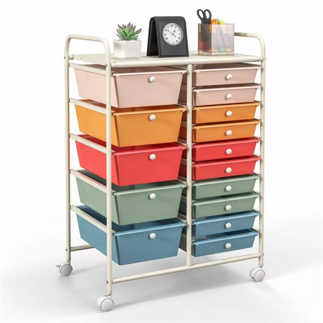 15-Drawer Rolling Storage Cart, Art &  Craft Organizer with Wheels & Removable Drawers for Tools, Scrapbook Paper, Home Office School