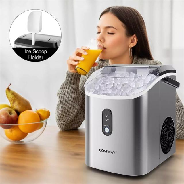 Countertop Nugget Ice Maker, 34lbs/24H Portable Ice Machine with Soft Chewable Pellet Ice, Self-Cleaning, Ready in 6 Mins, Ice Basket & Scoop