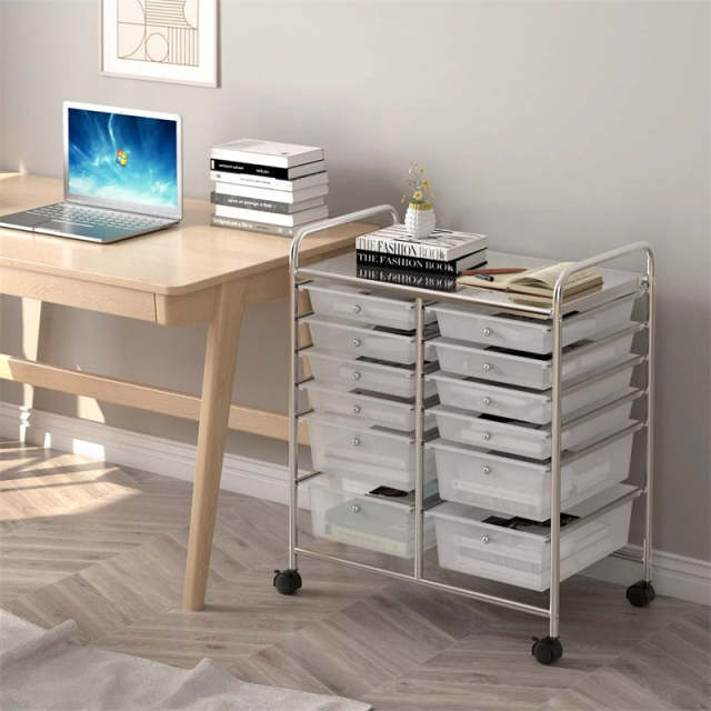 12-Drawer Rolling Storage Cart, Multipurpose Organizer Cart with Lockable Casters, Mobile Utility Cart for School Office Beauty Salon