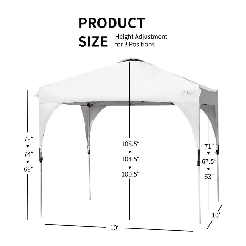 10x10FT Commercial Pop-Up Canopy with Adjustable Height & Roller Bag, Heavy Duty Gazebo Tent Instant Shelter for Camping, Parties, Backyard