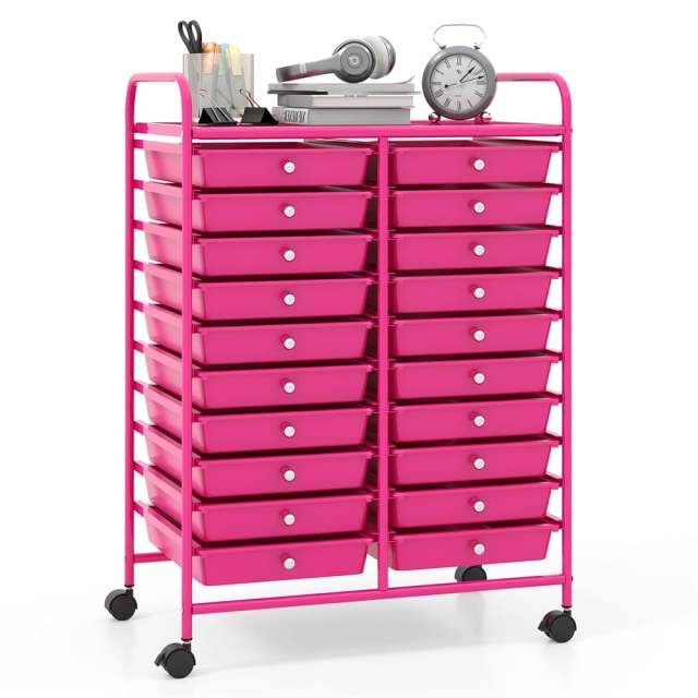 Storage Drawer Cart, 20-Drawer Rolling Cart Organizer with Lockable Wheels, Mobile Utility Cart for Office School Art Craft Supplies