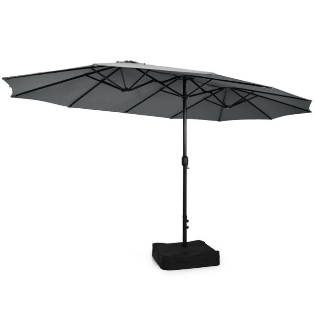 15FT Double-Sided Patio Umbrella with Base, Crank Handle & Air Vent, Extra Large Outdoor Market Umbrella for Poolside, Garden, Backyard