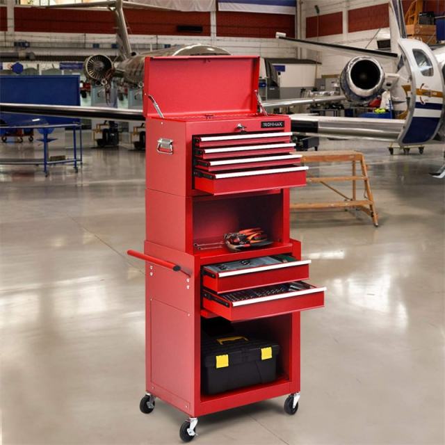 6-Drawer Rolling Tool Chest, 3-in-1 Tool Storage Cabinet with Auto-Lock System, Lockable Wheels & Detachable Top Box for Garage/Workshop