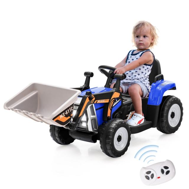 12V Kids Ride-On Excavator Tractor Car Electric Construction Vehicle with Adjustable Digging Bucket & Remote Control