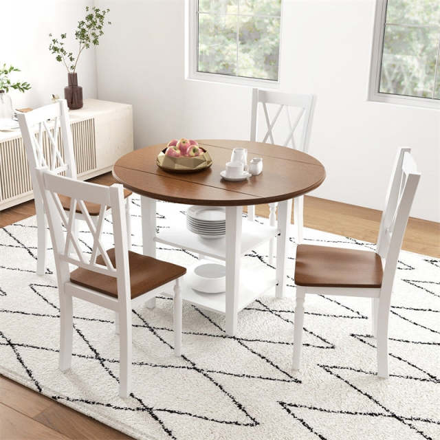 Dining Room Chairs Set of 4, Wooden Farmhouse Kitchen Chairs with Rubber Wood Seat & Acacia Wood Legs, Heavy Duty High Back, Max Load 360 lbs